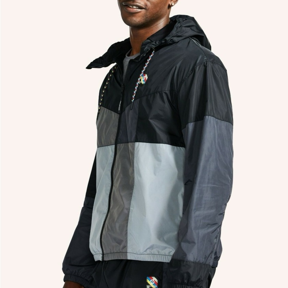 Peloton Black and Gray Windbreaker with Integrated Hood